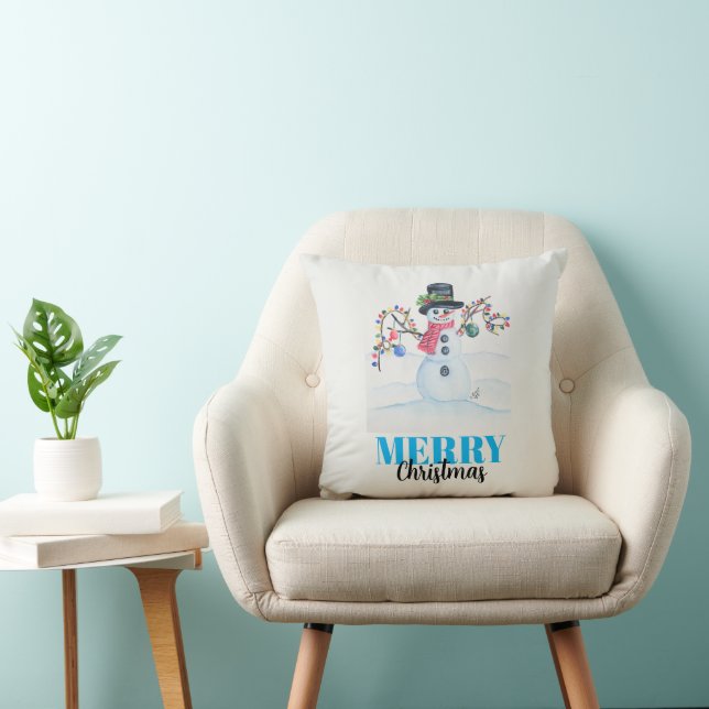 Merry Christmas Snowman Throw Pillow (Chair)