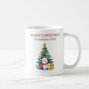 Merry Christmas Snowman Tree Personalised Holiday Coffee Mug