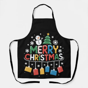 Merry Christmas Snowman Tree Snowflakes Xmas Apron