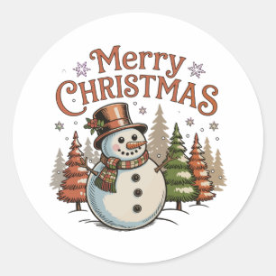 Merry Christmas Snowman Winter Glittery Gold Classic Round Sticker