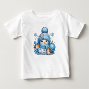 Merry Christmas Snowman With Birds Holiday Tee