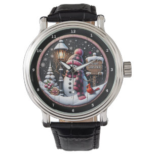 Merry Christmas Snowman with Cardinal Watch