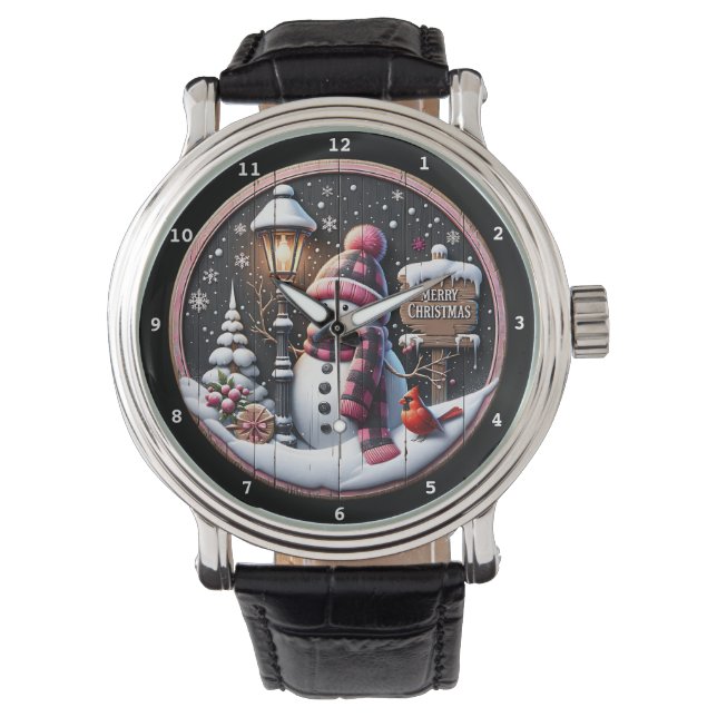 Merry Christmas Snowman with Cardinal Watch (Front)