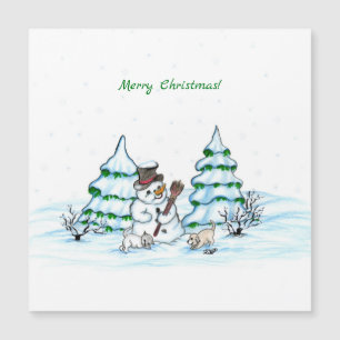 Merry Christmas! Snowman with Cat and Puppy