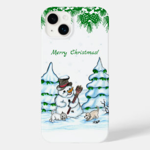 Merry Christmas! Snowman with Cat and Puppy Case-Mate iPhone 14 Plus Case