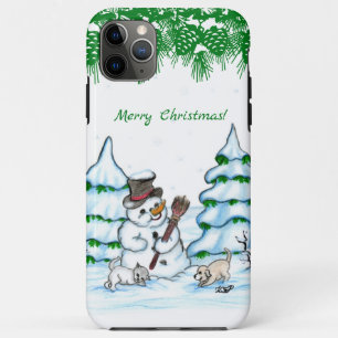 Merry Christmas! Snowman with Cat and Puppy iPhone 11 Pro Max Case