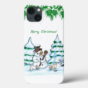 Merry Christmas! Snowman with Cat and Puppy iPhone 13 Case