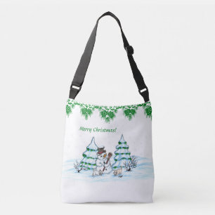 Merry Christmas! Snowman with Cat and Puppy Crossbody Bag