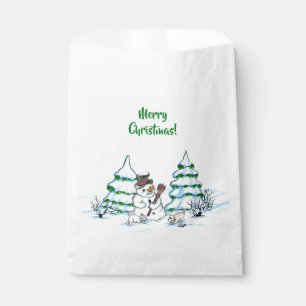 Merry Christmas! Snowman with Cat and Puppy Favour Bag