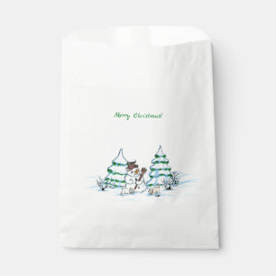 Merry Christmas! Snowman with Cat and Puppy Favour Bag
