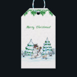 Merry Christmas! Snowman with Cat and Puppy Gift Tags<br><div class="desc">Merry Christmas! Snowman with Cat and Puppy - little Dog ~~~ coloured pencil drawing by Krisi ArtKSZP ~~~ Store Category >>> Merry Christmas for Kids >>> Snowman with Cat and Puppy</div>