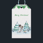 Merry Christmas! Snowman with Cat and Puppy Gift Tags<br><div class="desc">Merry Christmas! Snowman with Cat and Puppy - little Dog ~~~ coloured pencil drawing by Krisi ArtKSZP ~~~ Store Category >>> Merry Christmas for Kids >>> Snowman with Cat and Puppy</div>