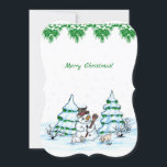 Merry Christmas! Snowman with Cat and Puppy Invitation<br><div class="desc">Merry Christmas! Snowman with Cat and Puppy - little Dog ~~~ coloured pencil drawing by Krisi ArtKSZP ~~~ Store Category >>> Merry Christmas for Kids >>> Snowman with Cat and Puppy</div>