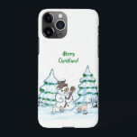 Merry Christmas! Snowman with Cat and Puppy iPhone 11Pro Case<br><div class="desc">Merry Christmas! Snowman with Cat and Puppy - little Dog ~~~ coloured pencil drawing by Krisi ArtKSZP ~~~ Store Category >>> Merry Christmas for Kids >>> Snowman with Cat and Puppy</div>