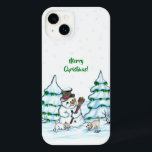 Merry Christmas! Snowman with Cat and Puppy iPhone 14 Plus Case<br><div class="desc">Merry Christmas! Snowman with Cat and Puppy - little Dog ~~~ coloured pencil drawing by Krisi ArtKSZP ~~~ Store Category >>> Merry Christmas for Kids >>> Snowman with Cat and Puppy</div>