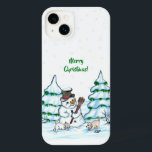 Merry Christmas! Snowman with Cat and Puppy iPhone 14 Plus Case<br><div class="desc">Merry Christmas! Snowman with Cat and Puppy - little Dog ~~~ coloured pencil drawing by Krisi ArtKSZP ~~~ Store Category >>> Merry Christmas for Kids >>> Snowman with Cat and Puppy</div>