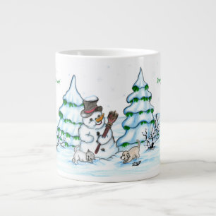 Merry Christmas! Snowman with Cat and Puppy Large Coffee Mug