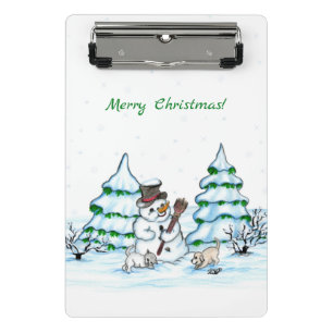 Merry Christmas! Snowman with Cat and Puppy Mini Clipboard