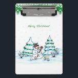 Merry Christmas! Snowman with Cat and Puppy Mini Clipboard<br><div class="desc">Merry Christmas! Snowman with Cat and Puppy - little Dog ~~~ coloured pencil drawing by Krisi ArtKSZP ~~~ Store Category >>> Merry Christmas for Kids >>> Snowman with Cat and Puppy</div>