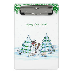 Merry Christmas! Snowman with Cat and Puppy Mini Clipboard