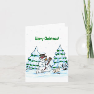 Merry Christmas! Snowman with Cat and Puppy Note Card