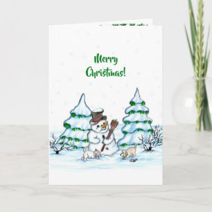 Merry Christmas! Snowman with Cat and Puppy Note Card