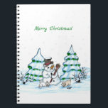 Merry Christmas! Snowman with Cat and Puppy Notebook<br><div class="desc">Merry Christmas! Snowman with Cat and Puppy - little Dog ~~~ coloured pencil drawing by Krisi ArtKSZP ~~~ Store Category >>> Merry Christmas for Kids >>> Snowman with Cat and Puppy</div>