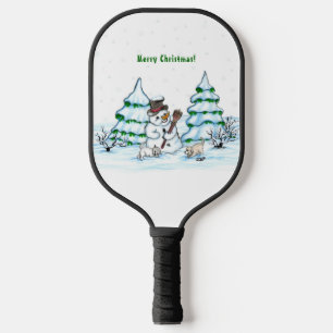 Merry Christmas! Snowman with Cat and Puppy Pickleball Paddle