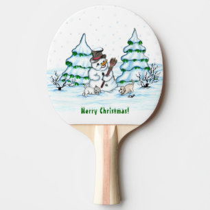 Merry Christmas! Snowman with Cat and Puppy Ping Pong Paddle