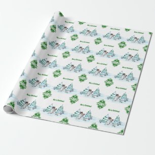 Merry Christmas! Snowman with Cat and Puppy Wrapping Paper
