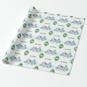 Merry Christmas! Snowman with Cat and Puppy Wrapping Paper