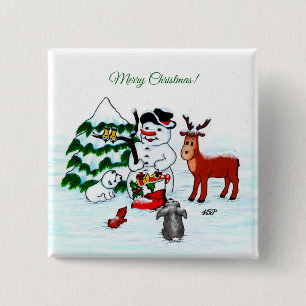 Merry Christmas! Snowman with Friends 15 Cm Square Badge