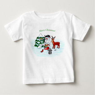 Merry Christmas! Snowman with Friends Baby T-Shirt