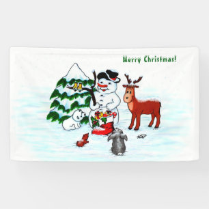 Merry Christmas! Snowman with Friends Banner
