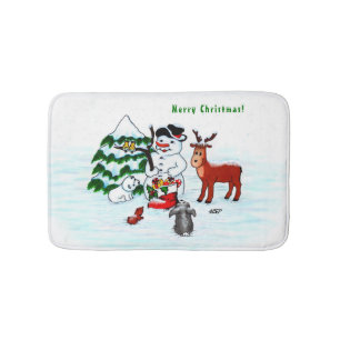Merry Christmas! Snowman with Friends Bath Mat