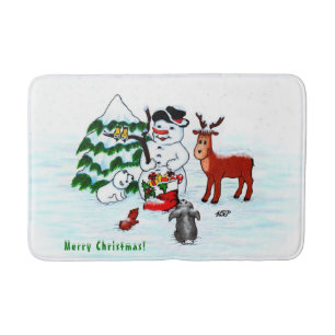 Merry Christmas! Snowman with Friends Bath Mat