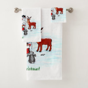 Merry Christmas! Snowman with Friends Bath Towel Set