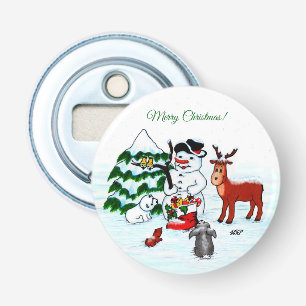 Merry Christmas! Snowman with Friends Bottle Opener