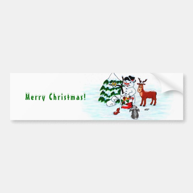 Merry Christmas! Snowman with Friends Bumper Sticker (Front)