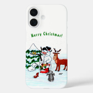 Merry Christmas! Snowman with Friends iPhone 16 Case