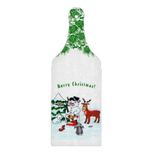 Merry Christmas! Snowman with Friends Cutting Board
