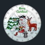 Merry Christmas! Snowman with Friends Dartboard<br><div class="desc">Merry Christmas! Snowman with Friends - Baby Polar Bear,  Birds,  Moose,  Rabbit,    ~~~ coloured pencil drawing by Krisi ArtKSZP ~~~ Store Category >>> Merry Christmas for Kids >>> Snowman with Friends</div>