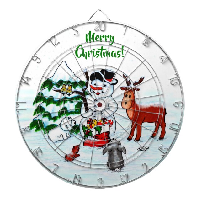 Merry Christmas! Snowman with Friends Dartboard (Front)