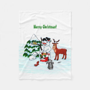 Merry Christmas! Snowman with Friends Fleece Blanket