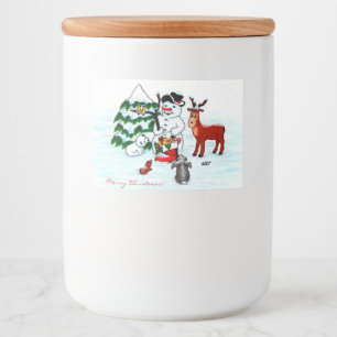 Merry Christmas! Snowman with Friends Food Label