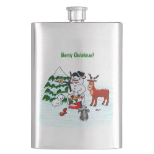 Merry Christmas! Snowman with Friends Hip Flask