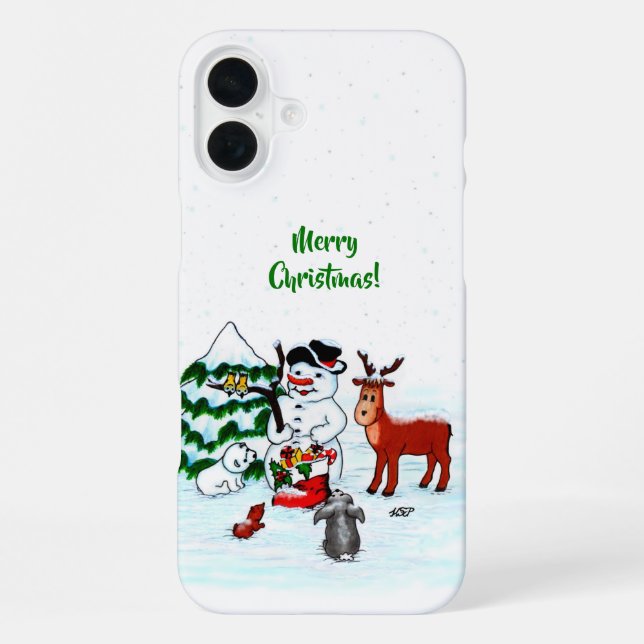 Merry Christmas! Snowman with Friends iPhone Case (Back)