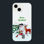 Merry Christmas! Snowman with Friends iPhone 14 Case<br><div class="desc">Merry Christmas! Snowman with Friends - Baby Polar Bear,  Birds,  Moose,  Rabbit,    ~~~ coloured pencil drawing by Krisi ArtKSZP ~~~ Store Category >>> Merry Christmas for Kids >>> Snowman with Friends</div>