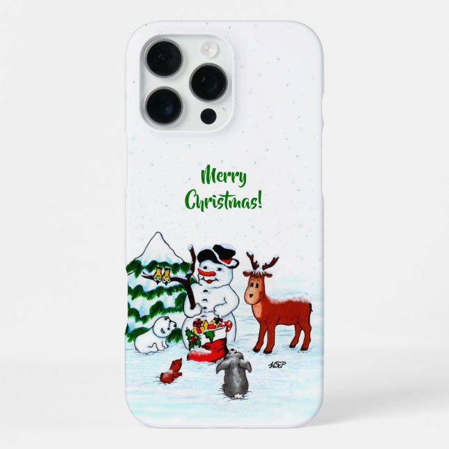 Merry Christmas! Snowman with Friends iPhone Case (Back)