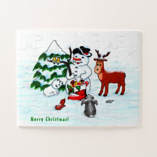 Merry Christmas! Snowman with Friends Jigsaw Puzzle